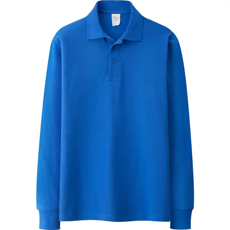 Men's Long Sleeve Cotton Polo Shirt Navy Loose Fit Autumn