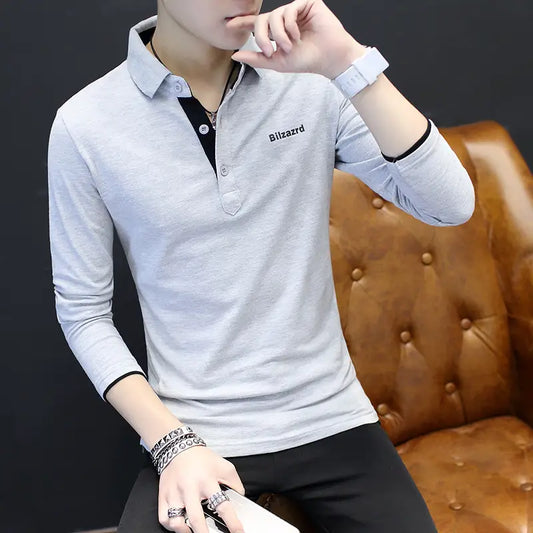 Men Slim Fit Collared T-Shirt White Korean Style