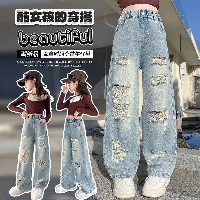 Korean Style Ripped Jeans for Girls Medium to Large