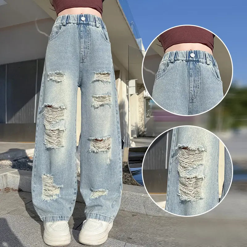 Korean Style Ripped Jeans for Girls Medium to Large