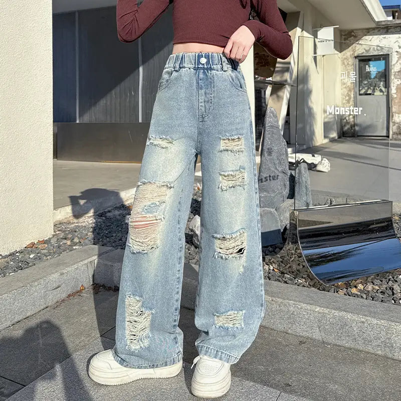 Korean Style Ripped Jeans for Girls Medium to Large