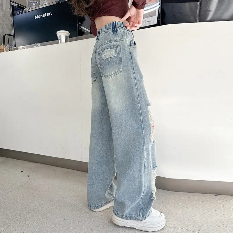 Korean Style Ripped Jeans for Girls Medium to Large