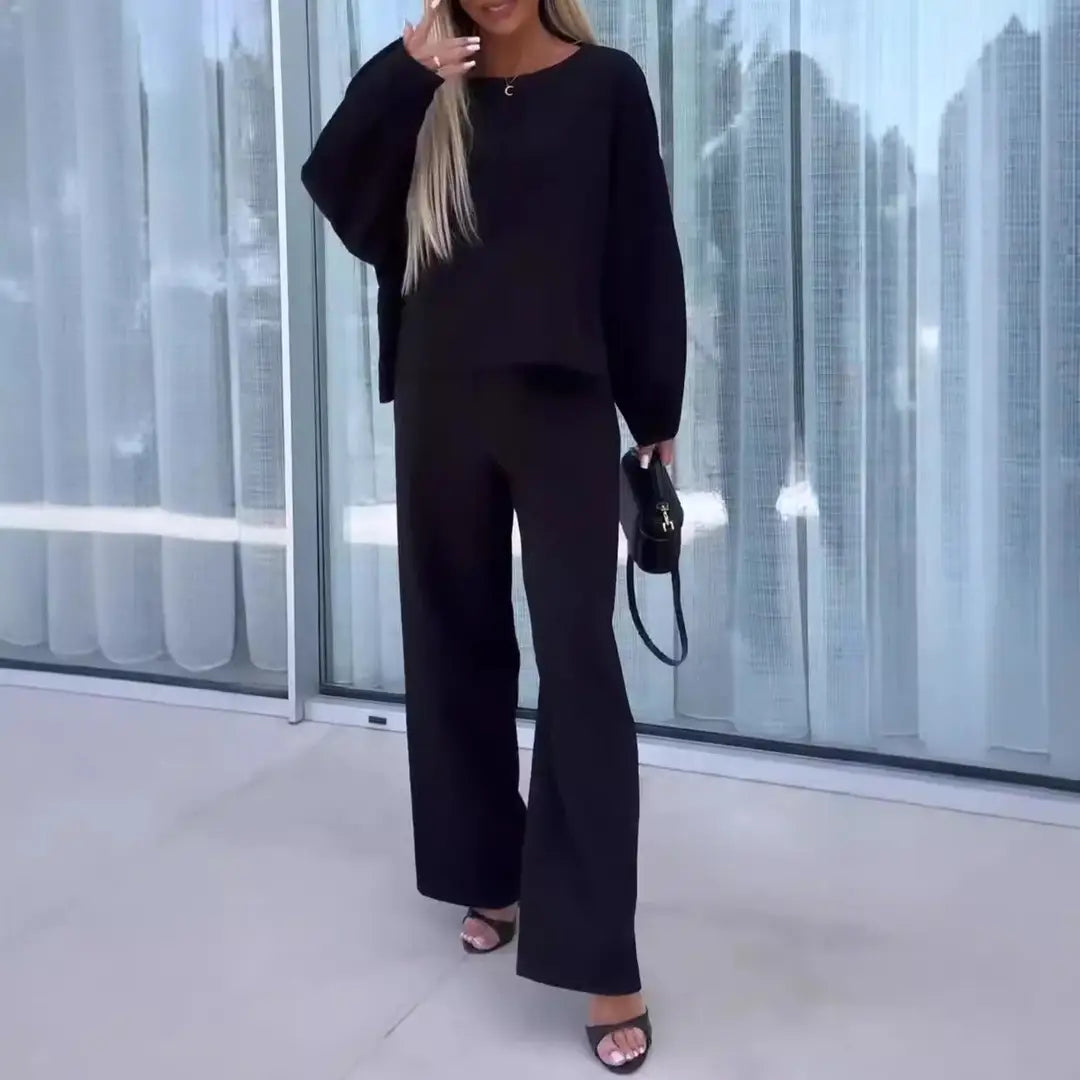 Women Solid Color Long Sleeve Suit Khaki Elastic Waist Pants