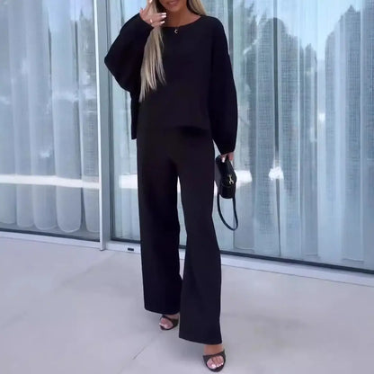 Women Solid Color Long Sleeve Suit Khaki Elastic Waist Pants