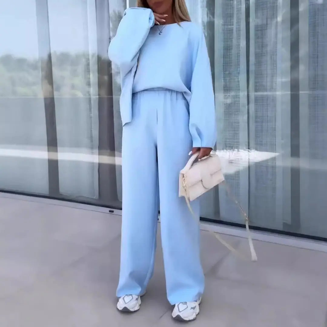 Women Solid Color Long Sleeve Suit Khaki Elastic Waist Pants