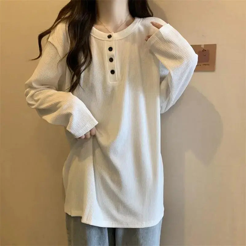 Women Loose Long Sleeve T-Shirt Winter Plus Size Khaki