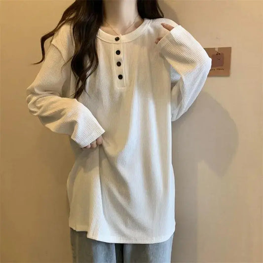 Women Loose Long Sleeve T-Shirt Winter Plus Size Khaki