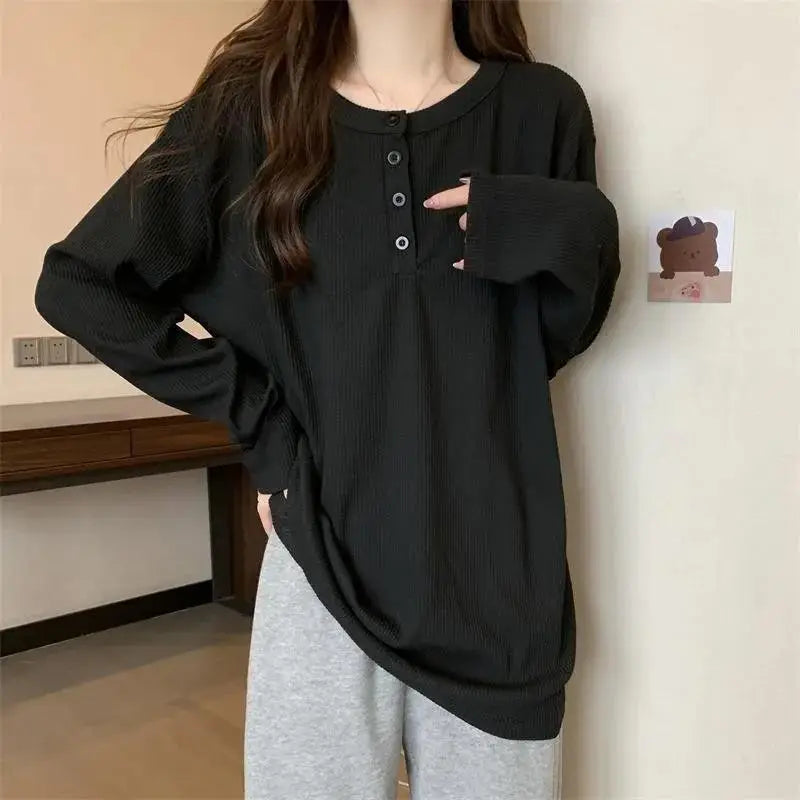 Women Loose Long Sleeve T-Shirt Winter Plus Size Khaki