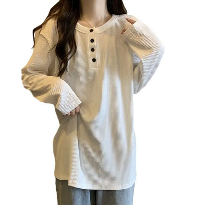 Women Loose Long Sleeve T-Shirt Winter Plus Size Khaki