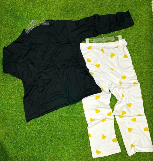 Black Night Suit with Yellow Hearts Trousers