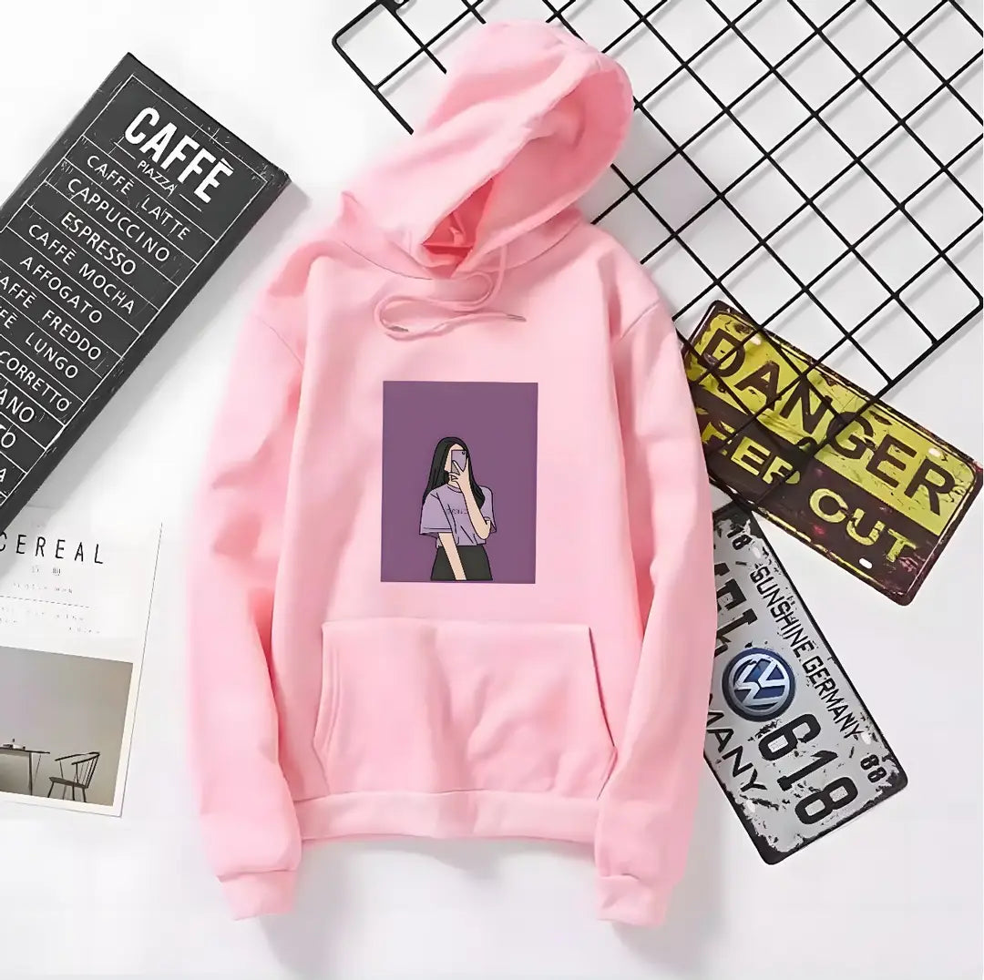 1 Pc Women's Stitched Fleece Printed Pullover Hoodie