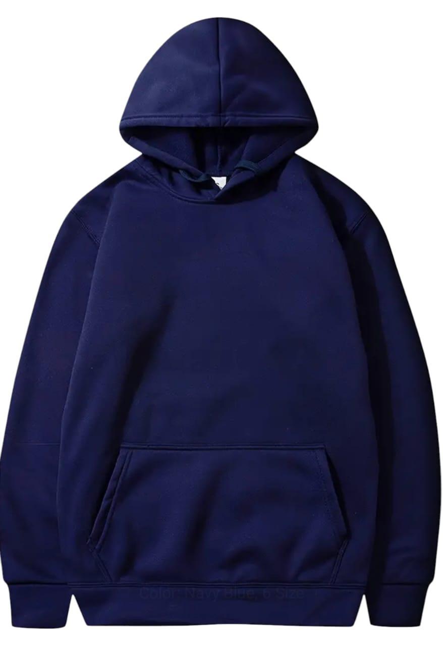 Men Navy Blue Hoodie Cotton Hooded Sweatshirt