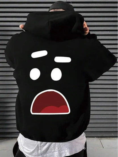 Men Black Printed Hoodie with Front Pocket
