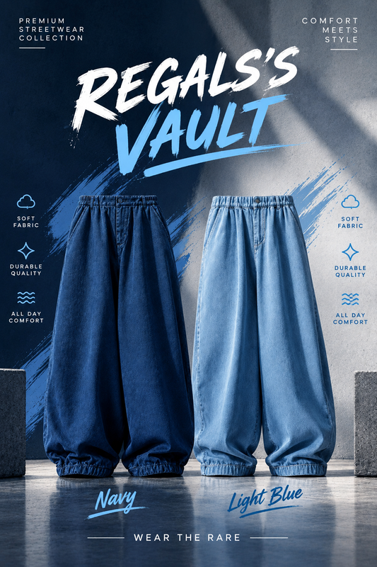 Men Loose Wide-leg Denim Trousers Light Blue